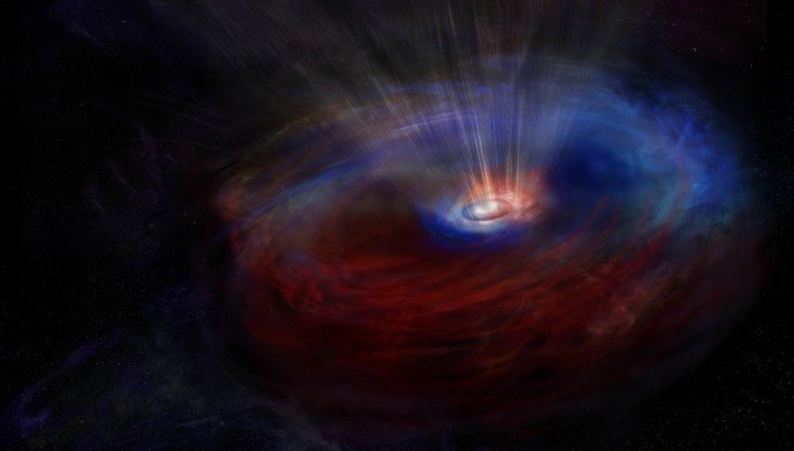 Два кольца вокруг гигантской чёрной дыры вращаются в противоположных направлениях