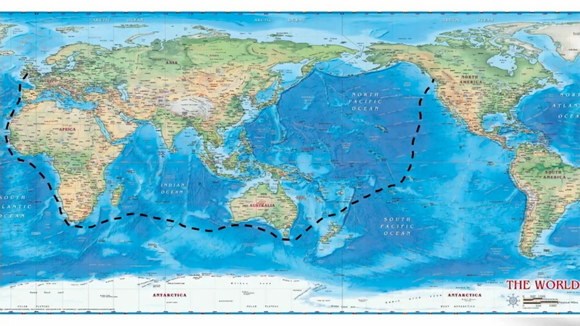 Физическая карта мира с глубинами океанов