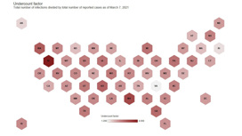 Коэффициенты занижения количества заболевших COVID-19 для штатов США и Вашингтона по состоянию на 7 марта 2021 г.